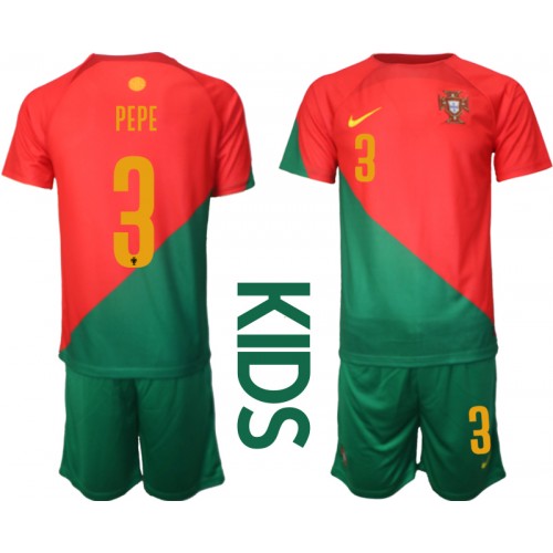 Portugal Pepe #3 Hemmaställ Barn VM 2022 Kortärmad (+ Korta byxor)
